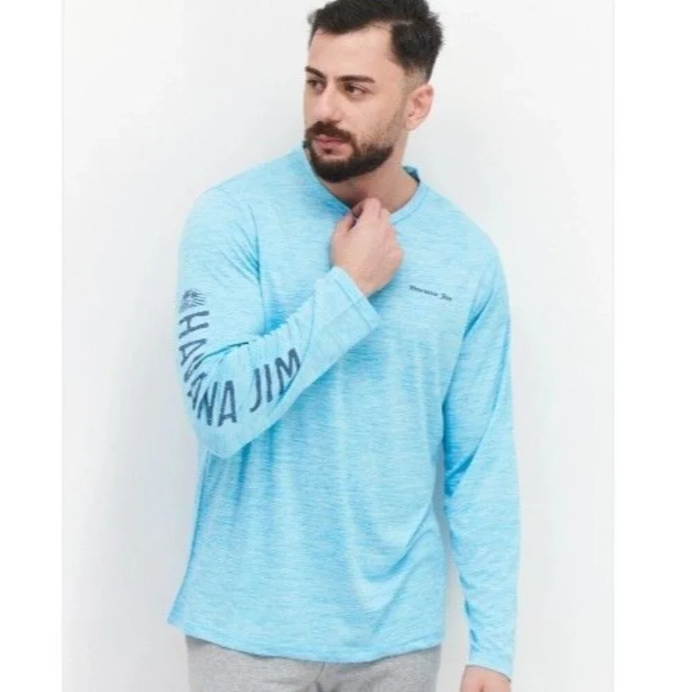Havana Jim Men's Aqua Blue Performance Long Sleeve Fishing Shirt UPF NWT
